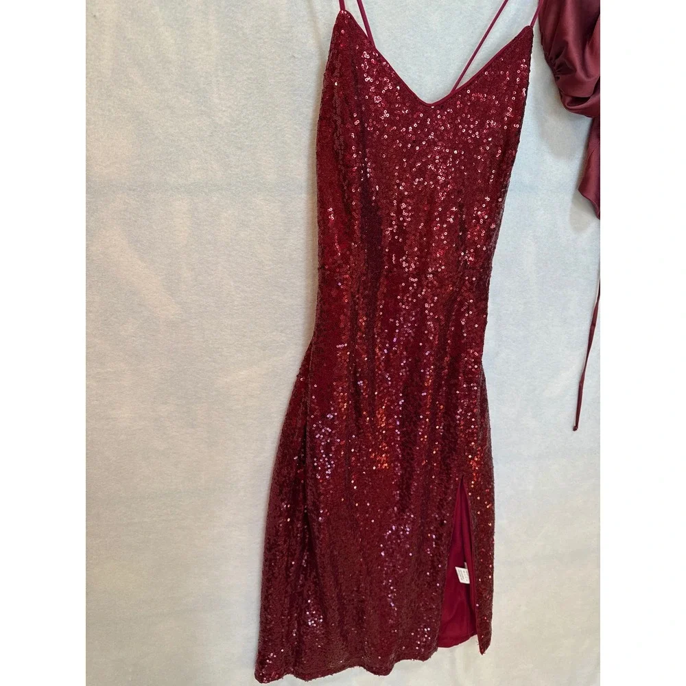 Shein Sequin Dress & Top Set‎ Red XS Mini Party Cocktail Club Open Back